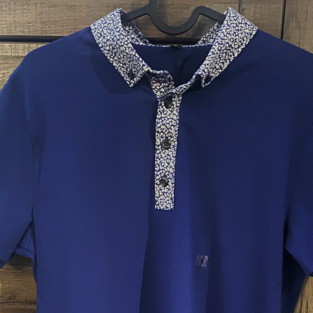 Express FLEX Polo T-Shirt in Cobalt Blue/Floral SM
